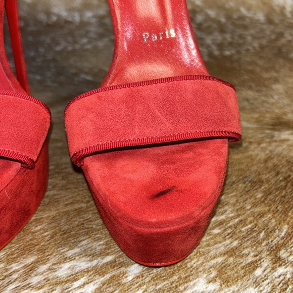 LOUBOUTIN Paris Red High Heel Stiletto Open Toe Platform Sandals GUC EU 38 1/2 - Picture 6 of 17